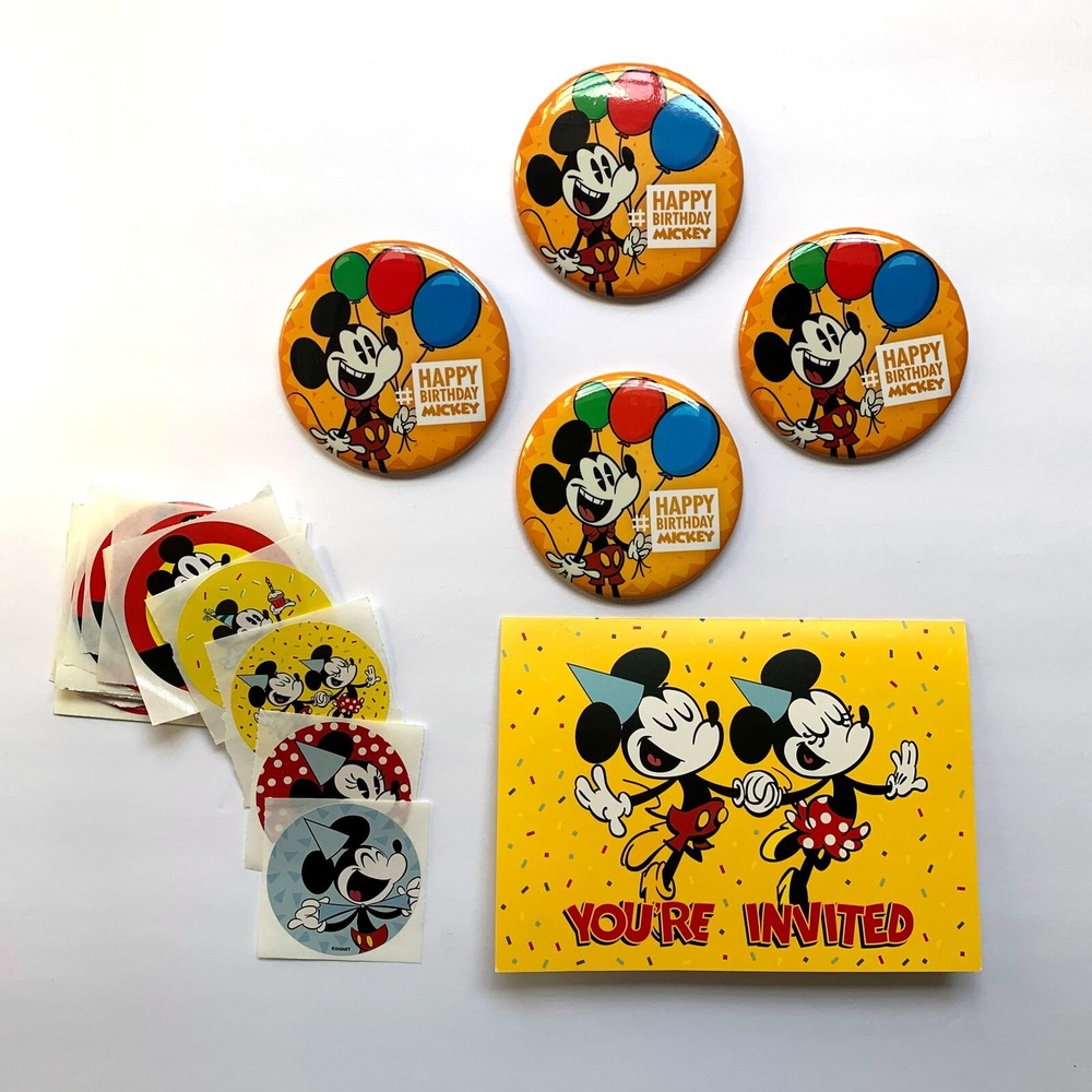 Mickey Mouse 90th Birthday Card w/Stickers 4 Buttons 15 DVC Mickey 90th Stickers